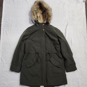LEVI'S Women’s Dark Olive Green Hooded Parka‎ Jacket Size Medium Faux Fur Hood